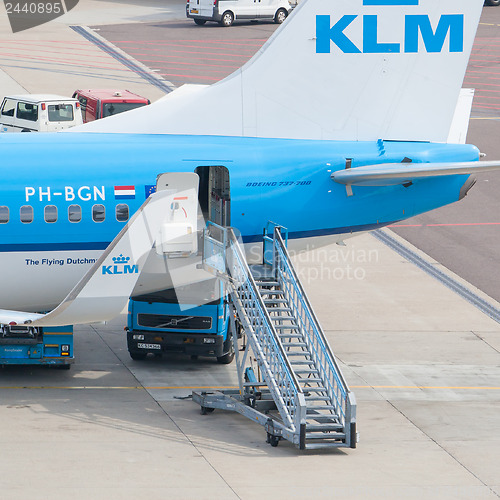 Image of AMSTERDAM - SEPTEMBER 6: KLM plane is being loaded at Schiphol A