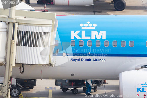 Image of AMSTERDAM - SEPTEMBER 6: KLM plane is being loaded at Schiphol A