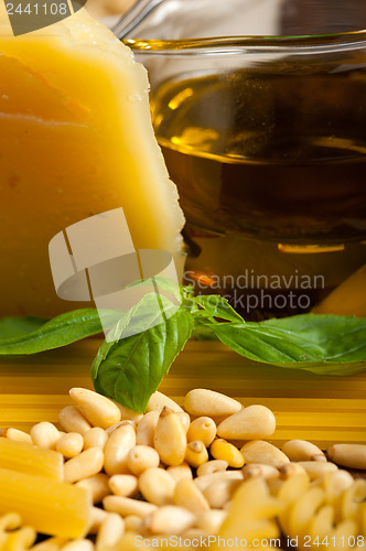 Image of Italian basil pesto pasta ingredients