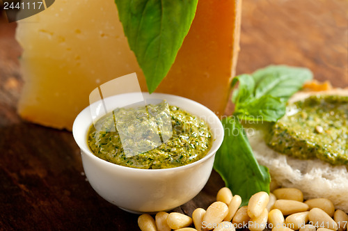 Image of Italian basil pesto bruschetta ingredients