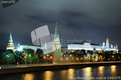 Image of kremlin from river at night in Moscow