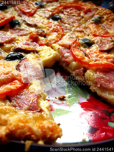 Image of tasty appetizing pizza on the plate