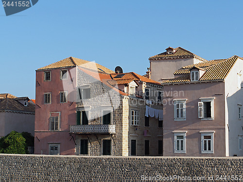 Image of Dubrovnik, august 2013, fortified old town seen from the harbor