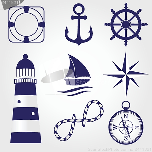 Image of Set of vintage nautical labels, icons and design elements