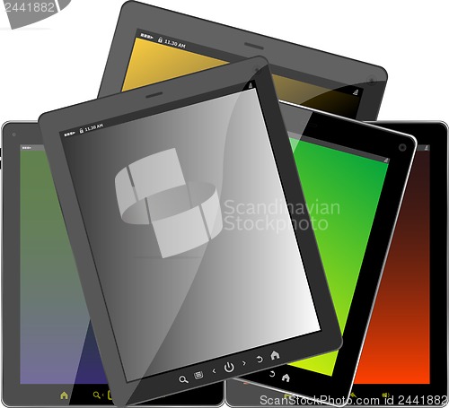 Image of Tablet pc set with blue abstract screen