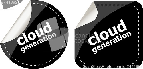 Image of Cloud generation icon, label stickers set