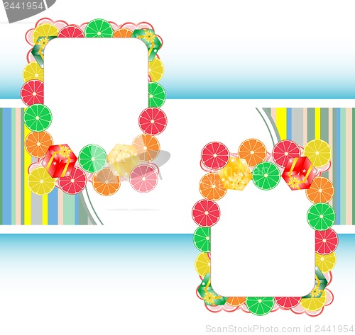 Image of Frame with flowers and fruits, christmas holiday