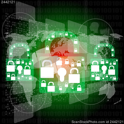 Image of protect green padlock web icon on background