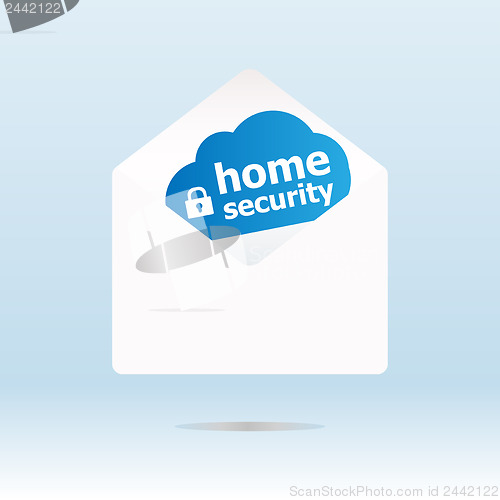 Image of home security on blue cloud, paper mail envelope