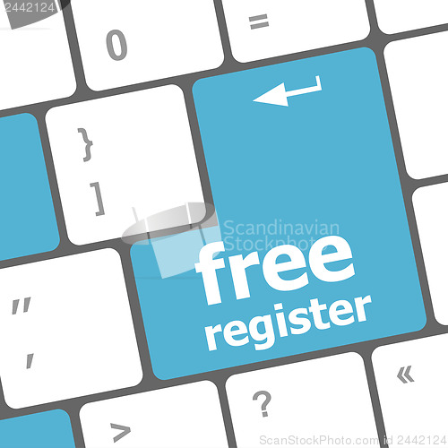 Image of free register computer keyboard key showing internet concept