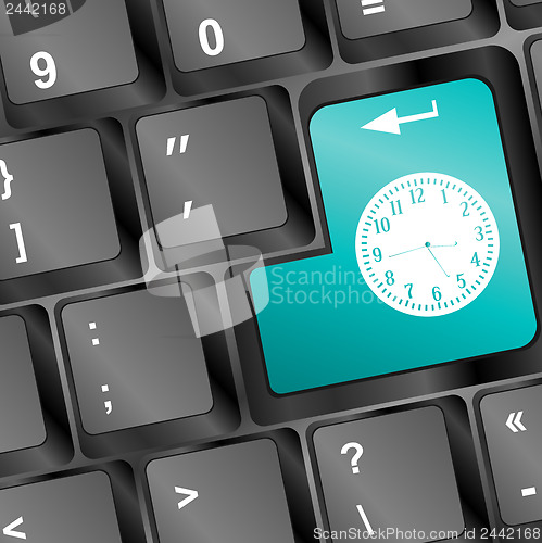 Image of Time concept: Enter button with Clock on computer keyboard