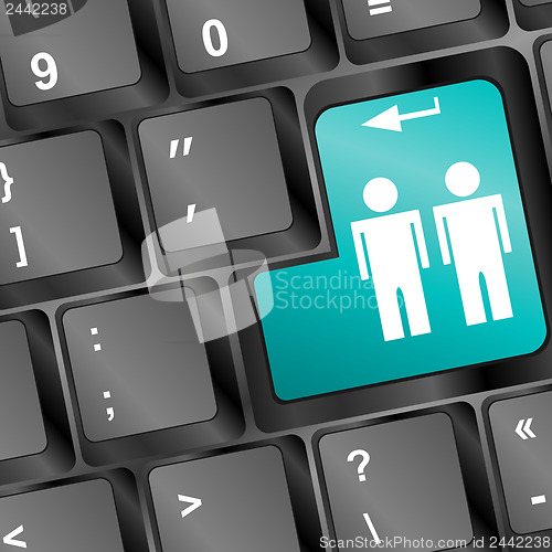 Image of social network concept with man silhouette sign button on keyboard
