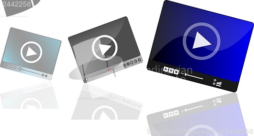 Image of Media player set with play button on abstract background