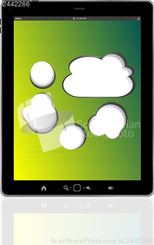 Image of Cloud-computing connection on the digital tablet pc. Isolated on white