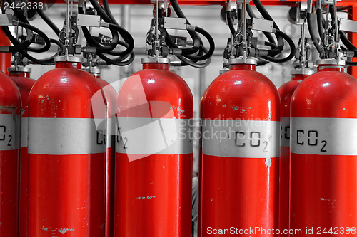 Image of Large CO2 fire extinguishers in a power plant