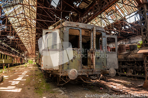 Image of Cargo trains in old train depot