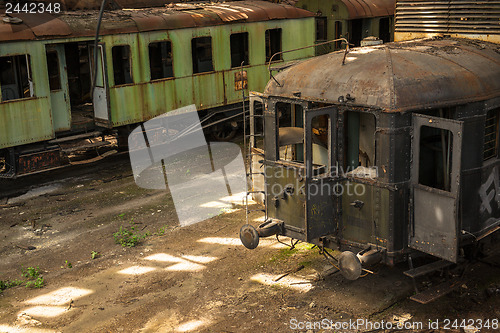 Image of Cargo trains in old train depot