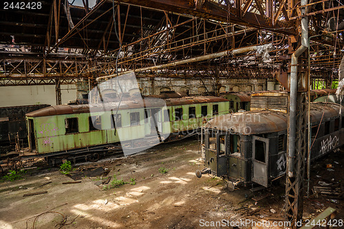 Image of Cargo trains in old train depot