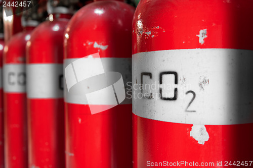 Image of Large CO2 fire extinguishers in a power plant