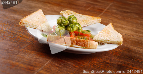 Image of Healthy appetizer with  toast and gnocchi