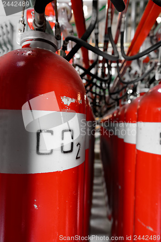 Image of Large CO2 fire extinguishers in a power plant