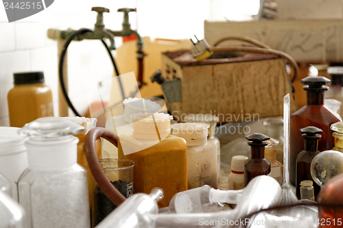 Image of Old laboratory with a lot of bottles