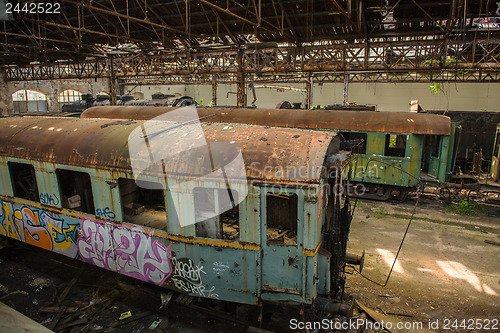 Image of Cargo trains in old train depot