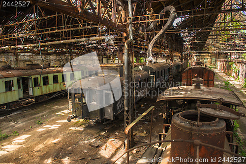 Image of Cargo trains in old train depot