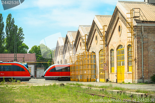 Image of Fast and modern train parking in the garage