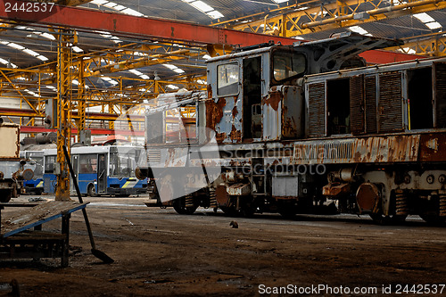 Image of Cargo trains in old train depot