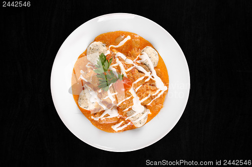 Image of Delicious stew on isolated black background