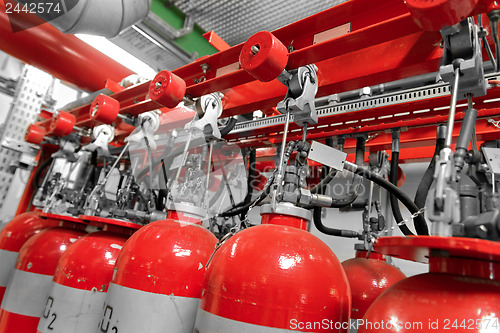 Image of Large CO2 fire extinguishers in a power plant