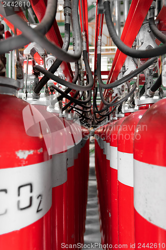 Image of Large CO2 fire extinguishers in a power plant