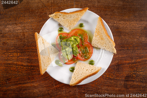 Image of Healthy appetizer with  toast and gnocchi