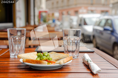 Image of Healthy appetizer with  toast and gnocci