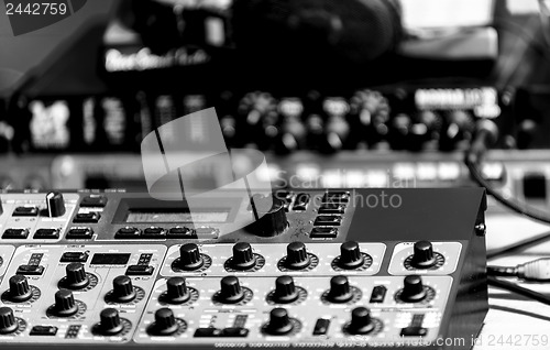 Image of Closeup photo of an audio mixer