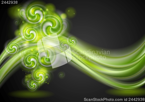 Image of Colourful green waves and swirl elements