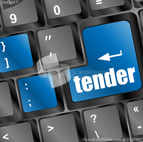 Image of business concept. Button on Modern Computer Keyboard with Word tender