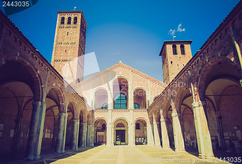 Image of Retro look Sant Ambrogio church, Milan