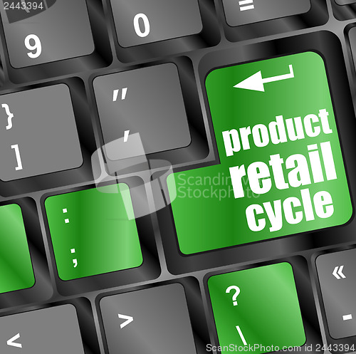 Image of product retail cycle on computer keyboard key button