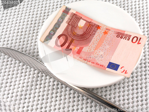 Image of euro money on plate with knife