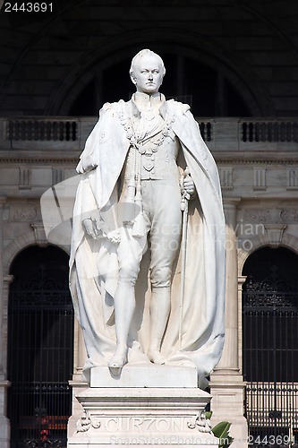 Image of Victoria Memorial in Kolkata, India. Statue of Lord Curzon.