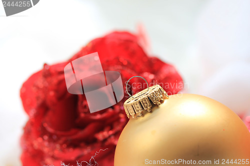 Image of Christmas decorations in red and gold