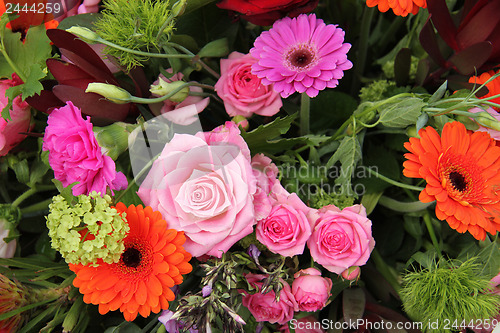 Image of Flower arrangement in pink, red and orange