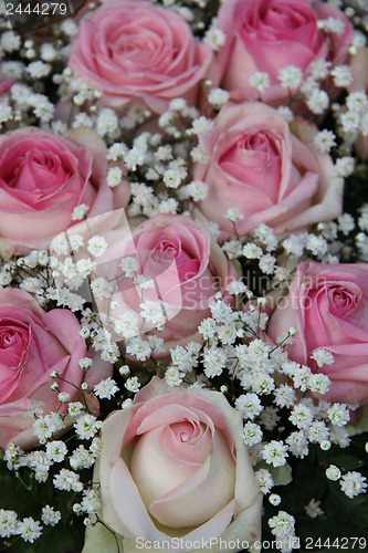 Image of pink roses in bridal arrangement
