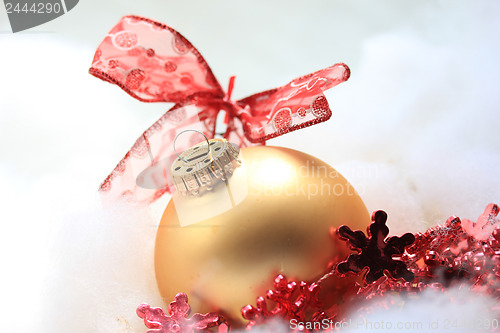 Image of Christmas decorations in red and gold