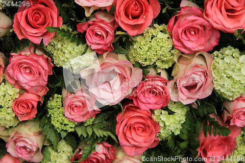 Image of Bridal arrangement, pink roses and hydrangea