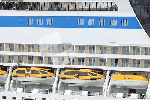 Image of Safety lifeboats on a cruise ship