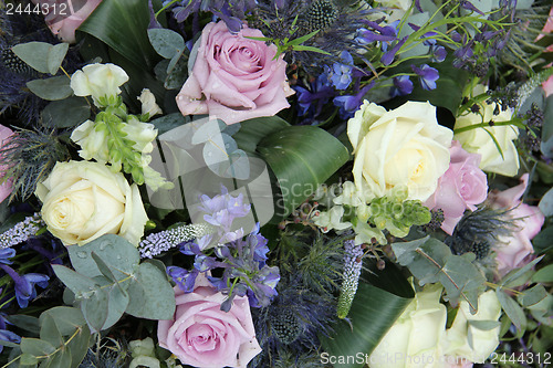 Image of Wedding arrangement in purple and blue
