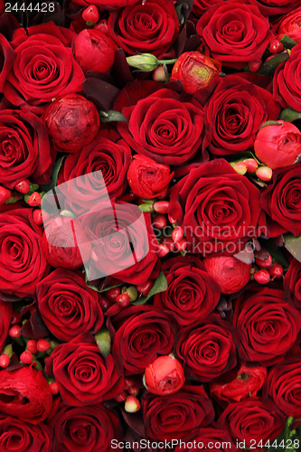 Image of ranunculus, berries and roses in a group